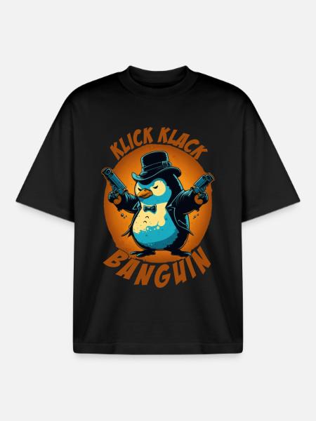 Click clack panguin penguin with guns - Boxy Heavyweight Unisex Organic T-Shirt by Stanley/Stella - black