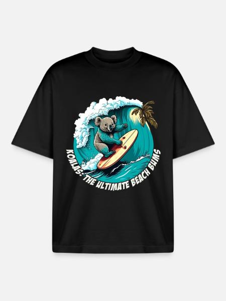 Beach Bums Koala s’amuse à surfer - T-shirt unisexe boxy épais biologique Stanley/Stella - noir