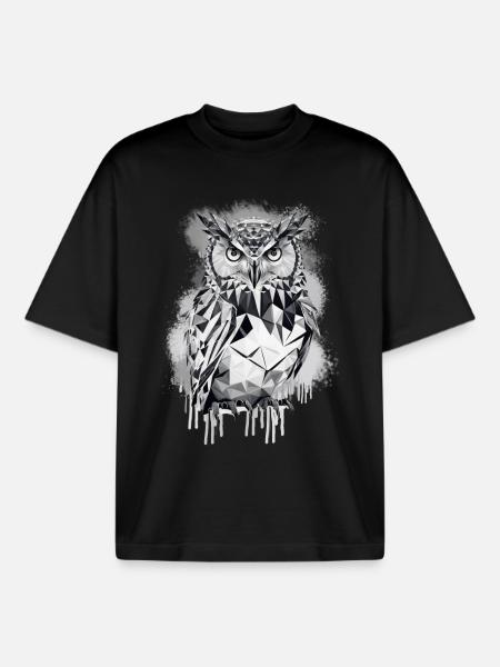 Geometric owl - Boxy Heavyweight Unisex Organic T-Shirt by Stanley/Stella - black
