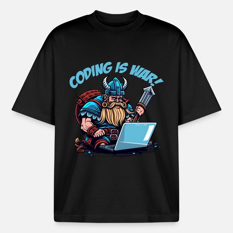 "Coding is war" Vikings - Boxy Heavyweight Unisex Organic T-Shirt by Stanley/Stella - black