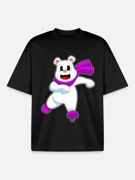 Polar Bear Ice Skating Skates - Boxy Heavyweight Unisex Organic T-Shirt by Stanley/Stella - black