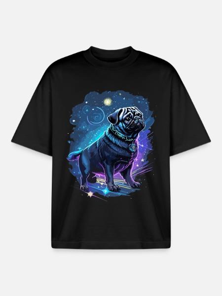 mythical pug dog - Boxy Heavyweight Unisex Organic T-Shirt by Stanley/Stella - black