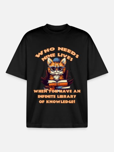 Chat avec beaucoup de livres - T-shirt unisexe boxy épais biologique Stanley/Stella - noir