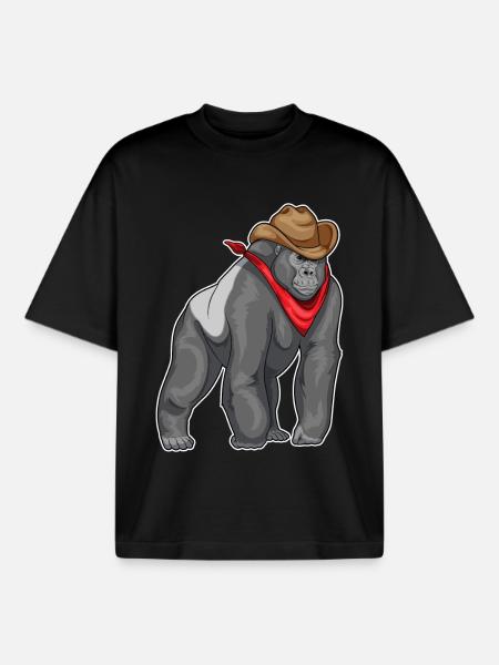 Gorilla Cowboy Cowboy Hat - Boxy Heavyweight Unisex Organic T-Shirt by Stanley/Stella - black