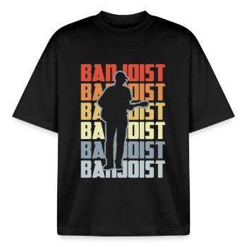 Vintage Banjo Players - Boxy Heavyweight Unisex Organic T-Shirt by Stanley/Stella - black - Front - AI Model Male 185 light (185cm) & AI Model Female 172 dark (172cm)