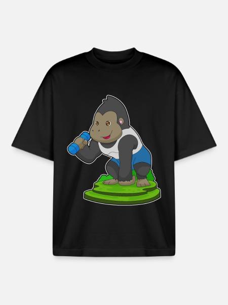Gorilla Bodybuilder Hantel Bodybuilding - Boxy Heavyweight Unisex Organic T-Shirt von Stanley/Stella - Schwarz