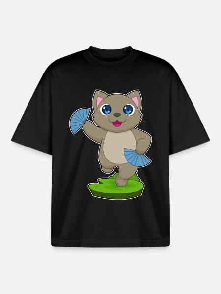 Cat Hand Fan - Boxy Heavyweight Unisex Organic T-Shirt by Stanley/Stella - black