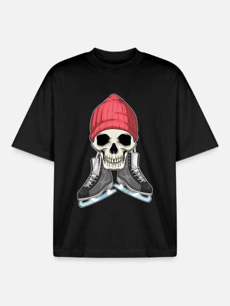 Skull Ice Skating Skates - Boxy Heavyweight Unisex Organic T-Shirt by Stanley/Stella - black