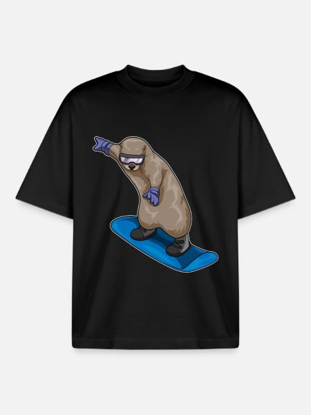 Otter Snowboarder Snowboard - Boxy Heavyweight Unisex Organic T-Shirt by Stanley/Stella - black