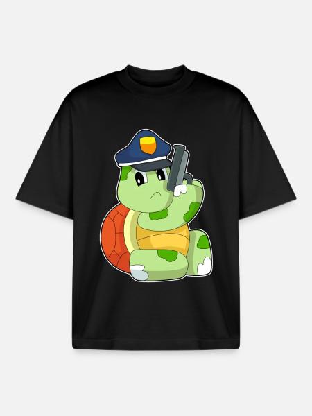 Turtle Policeman Pistol Police - Boxy Heavyweight Unisex Organic T-Shirt by Stanley/Stella - black