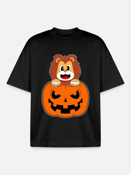 Lion Halloween Pumpkin - Boxy Heavyweight Unisex Organic T-Shirt by Stanley/Stella - black