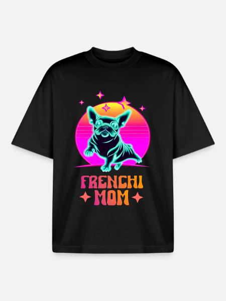 Maman Frenchie - T-shirt unisexe boxy épais biologique Stanley/Stella - noir