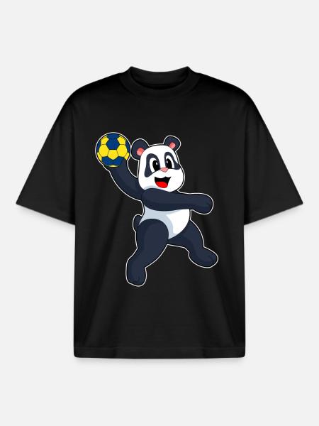 Panda Handball Player Handball - Boxy Heavyweight Unisex Organic T-Shirt by Stanley/Stella - black