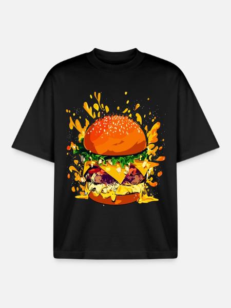 Extravagant cheeseburger with cheese splatter - Boxy Heavyweight Unisex Organic T-Shirt by Stanley/Stella - black