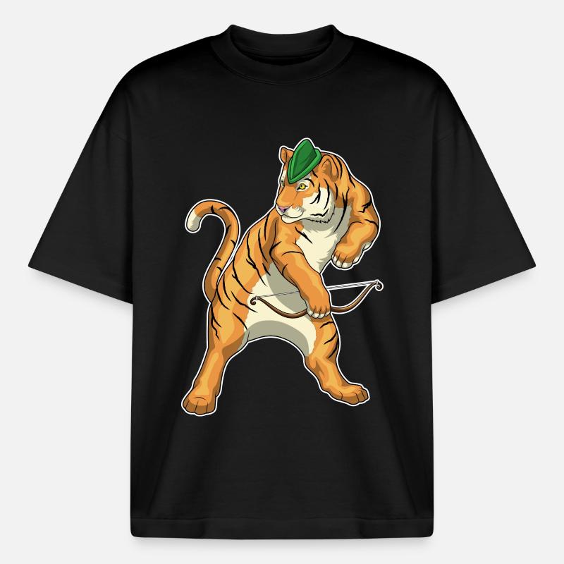 Tiger Bogenschütze Bogen - Boxy Heavyweight Unisex Organic T-Shirt von Stanley/Stella - Schwarz