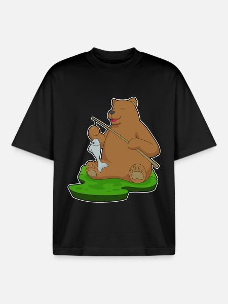 Bear Angler Fish Fishing - Boxy Heavyweight Unisex Organic T-Shirt by Stanley/Stella - black