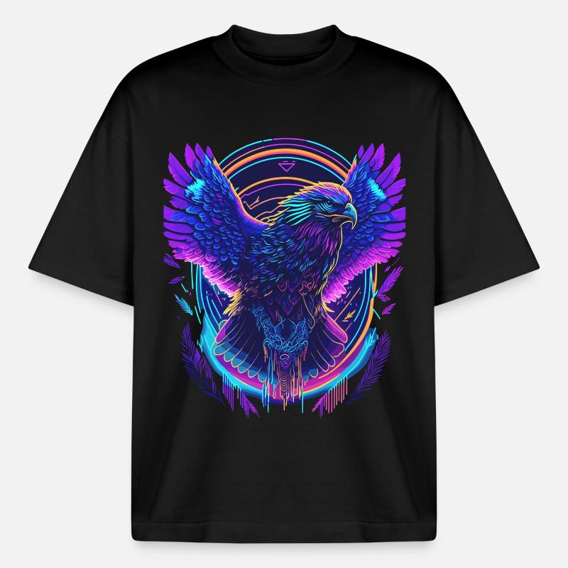 Flying Eagle Synthwave - Boxy Heavyweight Unisex Organic T-Shirt by Stanley/Stella - black