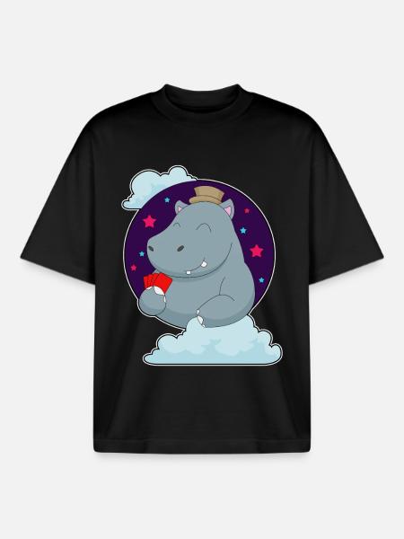 Nilpferd Poker Pokerkarten - Boxy Heavyweight Unisex Organic T-Shirt von Stanley/Stella - Schwarz