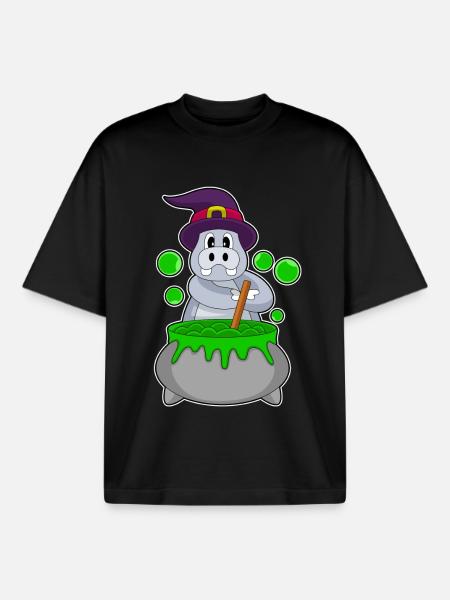 Hippopotamus Witch Potion - Boxy Heavyweight Unisex Organic T-Shirt by Stanley/Stella - black