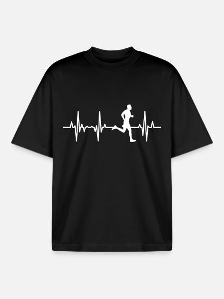 Runner Heartbeat - Boxy Heavyweight Unisex Organic T-Shirt by Stanley/Stella - black