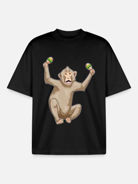 Monkey Musician Rattle Music - Boxy Heavyweight Unisex Organic T-Shirt by Stanley/Stella - black