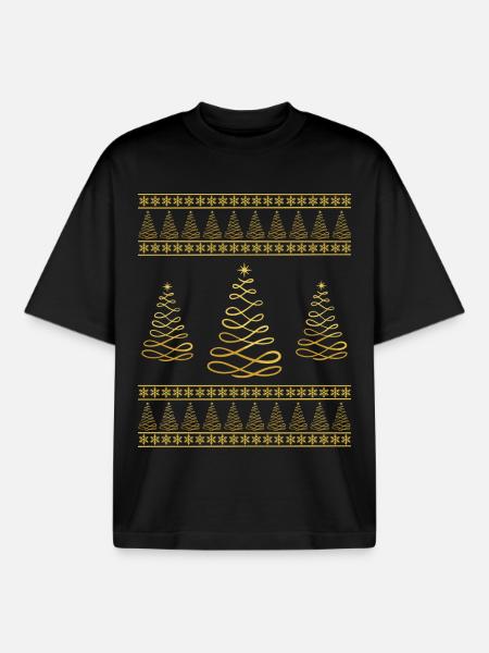 Christmas Tree Snowflake Christmas Atmosphere - Boxy Heavyweight Unisex Organic T-Shirt by Stanley/Stella - black