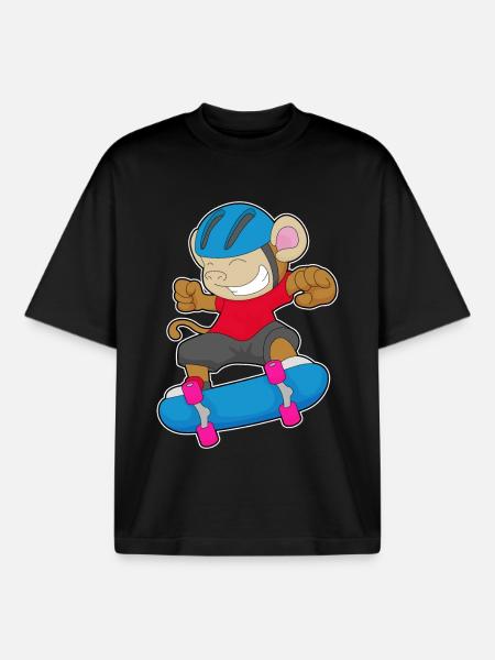 Monkey Skater Skateboard Sport - Boxy Heavyweight Unisex Organic T-Shirt by Stanley/Stella - black
