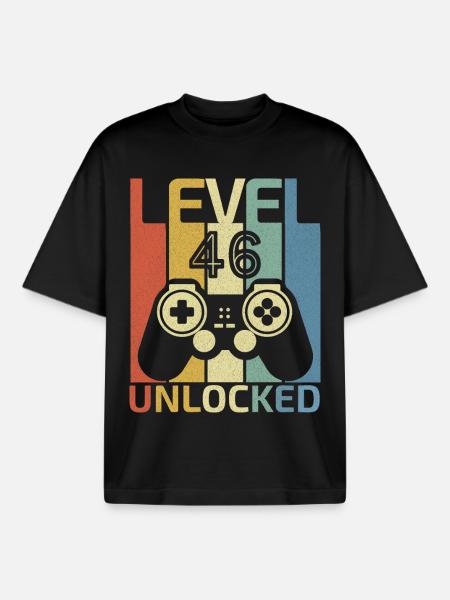 Level 46 Unlocked Funny Video Gamer 46Th Birthday - Boxy Heavyweight Unisex Organic T-Shirt by Stanley/Stella - black