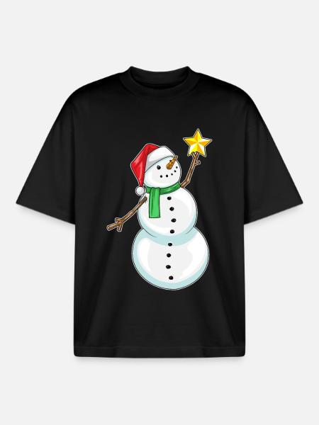 Snowman Christmas Poinsettia - Boxy Heavyweight Unisex Organic T-Shirt by Stanley/Stella - black