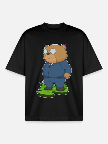 Bear Groom Suit Wedding - Boxy Heavyweight Unisex Organic T-Shirt by Stanley/Stella - black