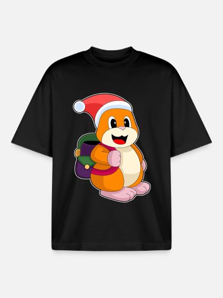 Hamster Christmas Student - Boxy Heavyweight Unisex Organic T-Shirt by Stanley/Stella - black