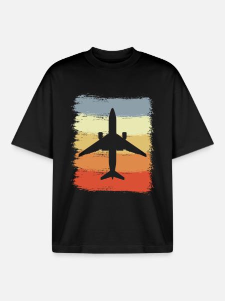 Avions d’époque - T-shirt unisexe boxy épais biologique Stanley/Stella - noir