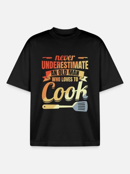 Never underestimate an old chef - Boxy Heavyweight Unisex Organic T-Shirt by Stanley/Stella - black