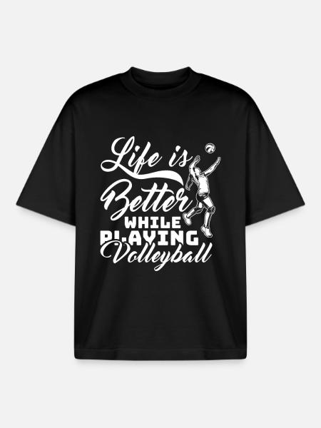 Life is better with volleyball - Boxy Heavyweight Unisex Organic T-Shirt by Stanley/Stella - black