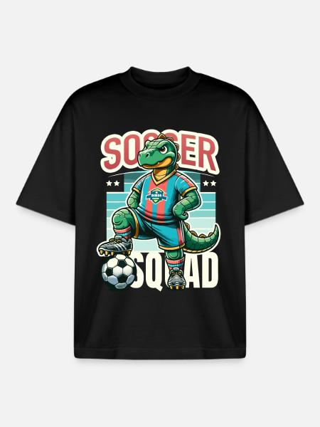 Dino Fußballer – Soccer Squad - Boxy Heavyweight Unisex Organic T-Shirt by Stanley/Stella - black