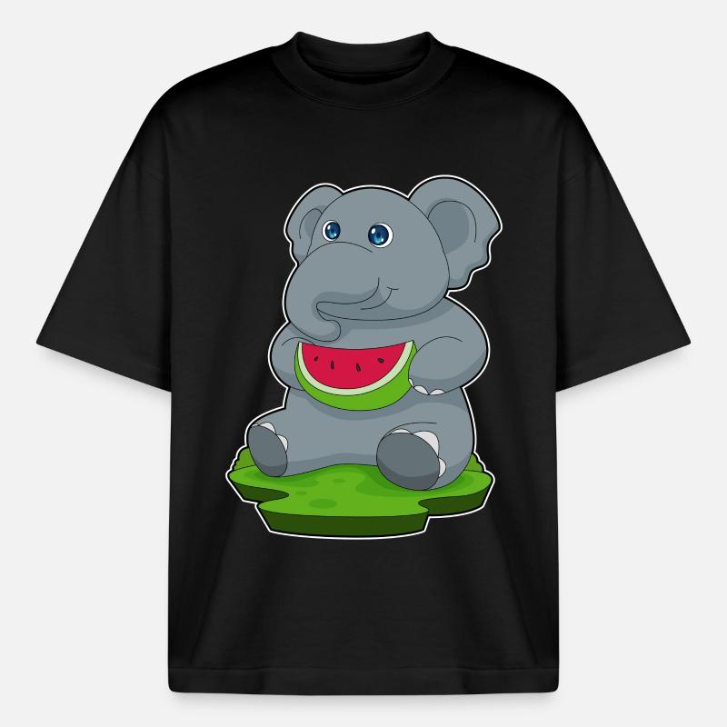 Éléphant Pastèque Fruit - T-shirt unisexe boxy épais biologique Stanley/Stella - noir