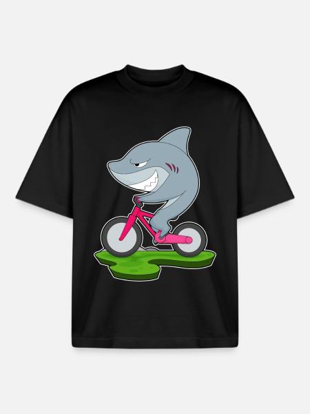 Shark Bicycle - Boxy Heavyweight Unisex Organic T-Shirt by Stanley/Stella - black