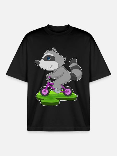 Raccoon Bicycle - Boxy Heavyweight Unisex Organic T-Shirt by Stanley/Stella - black
