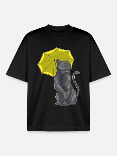 Cat Umbrella - Boxy Heavyweight Unisex Organic T-Shirt by Stanley/Stella - black