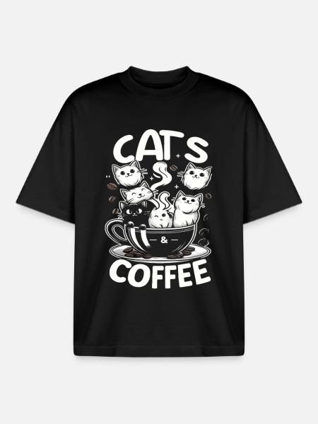 Cats Coffee Katzen Kaffee Tasse - Boxy Heavyweight Unisex Organic T-Shirt von Stanley/Stella - Schwarz