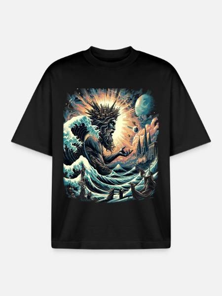La Grande Onda di Poseidone al largo di Kanagawa - T-shirt unisex boxy pesante biologica di Stanley/Stella - nero