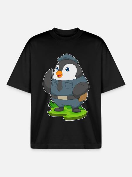 Penguin Policeman Police - Boxy Heavyweight Unisex Organic T-Shirt by Stanley/Stella - black