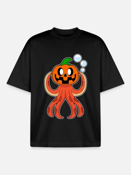 Octopus Halloween Pumpkin - Boxy Heavyweight Unisex Organic T-Shirt by Stanley/Stella - black