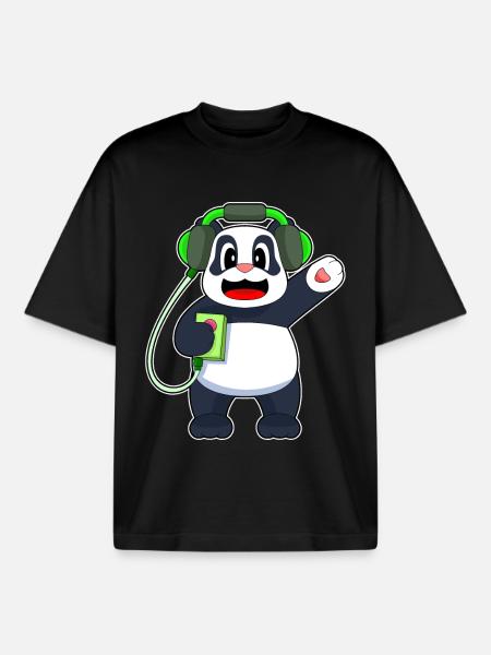 Panda Kopfhörer Musik - Boxy Heavyweight Unisex Organic T-Shirt von Stanley/Stella - Schwarz