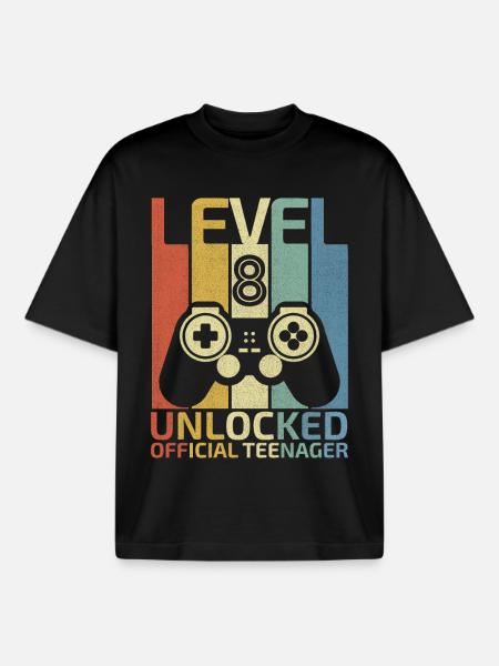 Level 8 Unlocked official teenager - Boxy Heavyweight Unisex Organic T-Shirt by Stanley/Stella - black