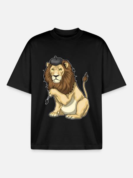 Lion Painter Brush Painting - Boxy Heavyweight Unisex Organic T-Shirt by Stanley/Stella - black