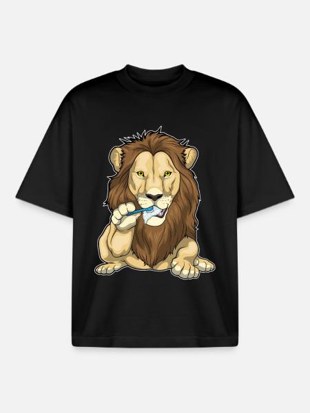 Lion Toothbrush - Boxy Heavyweight Unisex Organic T-Shirt by Stanley/Stella - black