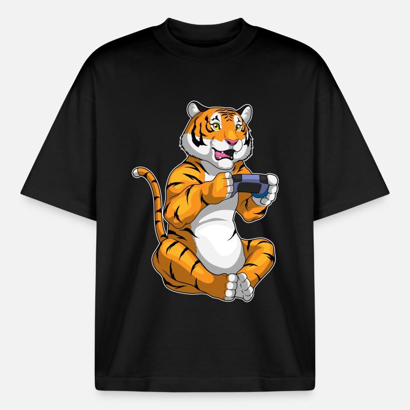 Tiger Gamer Controller - Boxy Heavyweight Unisex Organic T-Shirt von Stanley/Stella - Schwarz
