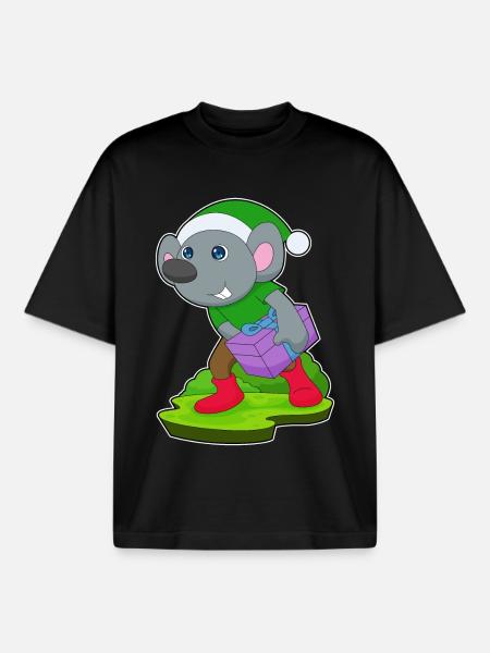 Mouse Christmas Package - Boxy Heavyweight Unisex Organic T-Shirt by Stanley/Stella - black