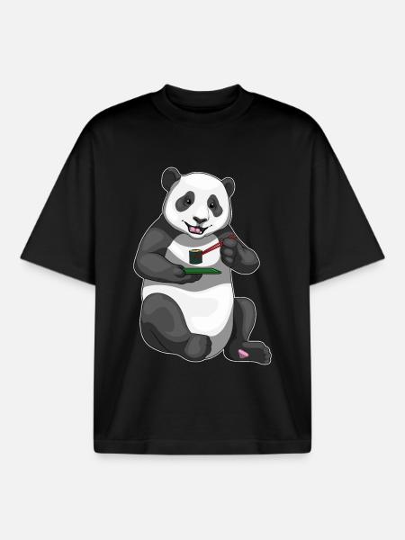 Panda Sushi - Boxy Heavyweight Unisex Organic T-Shirt by Stanley/Stella - black
